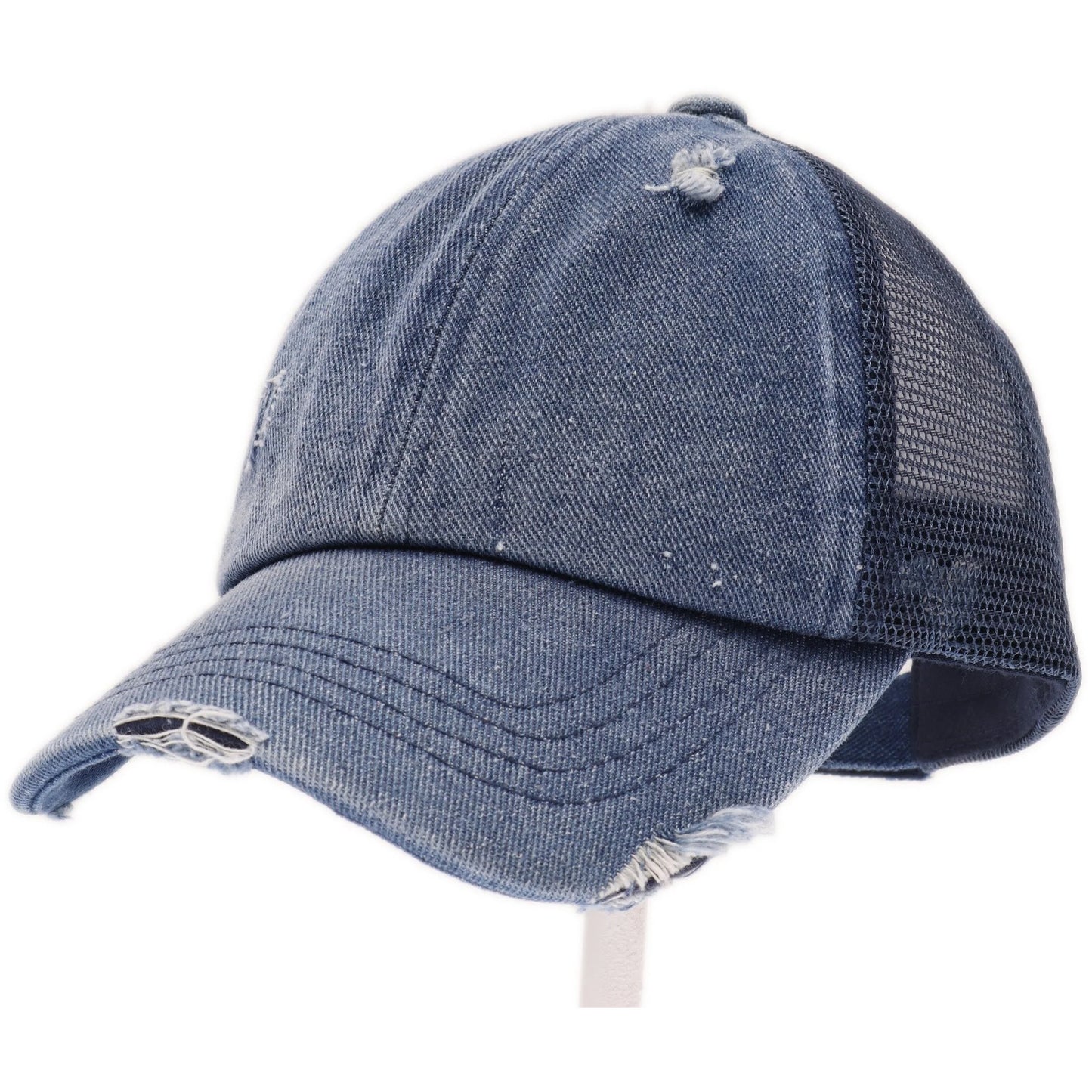 Washed Denim Criss Cross High Pony CC Ball Cap