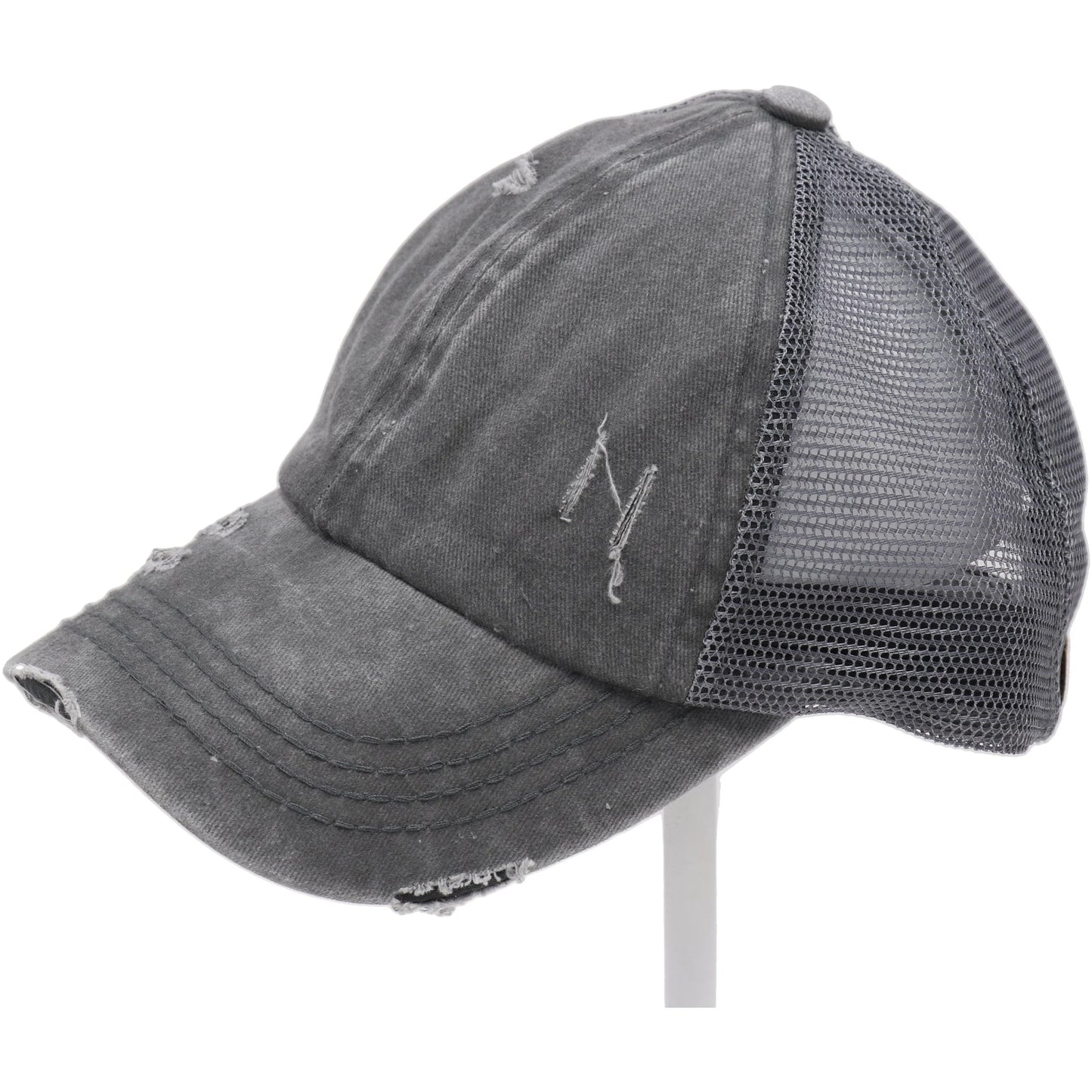 Washed Denim Criss Cross High Pony CC Ball Cap