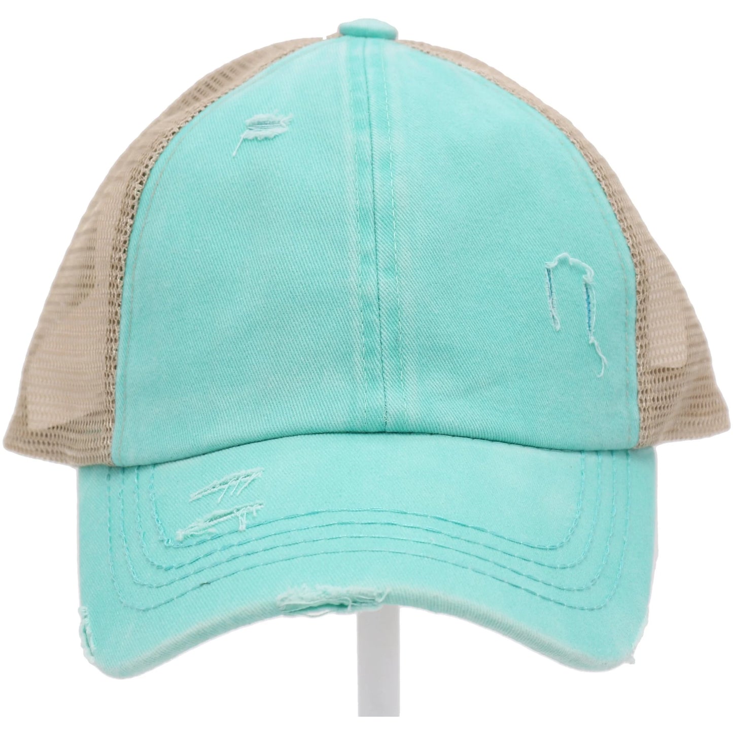 Washed Denim Criss Cross High Pony CC Ball Cap