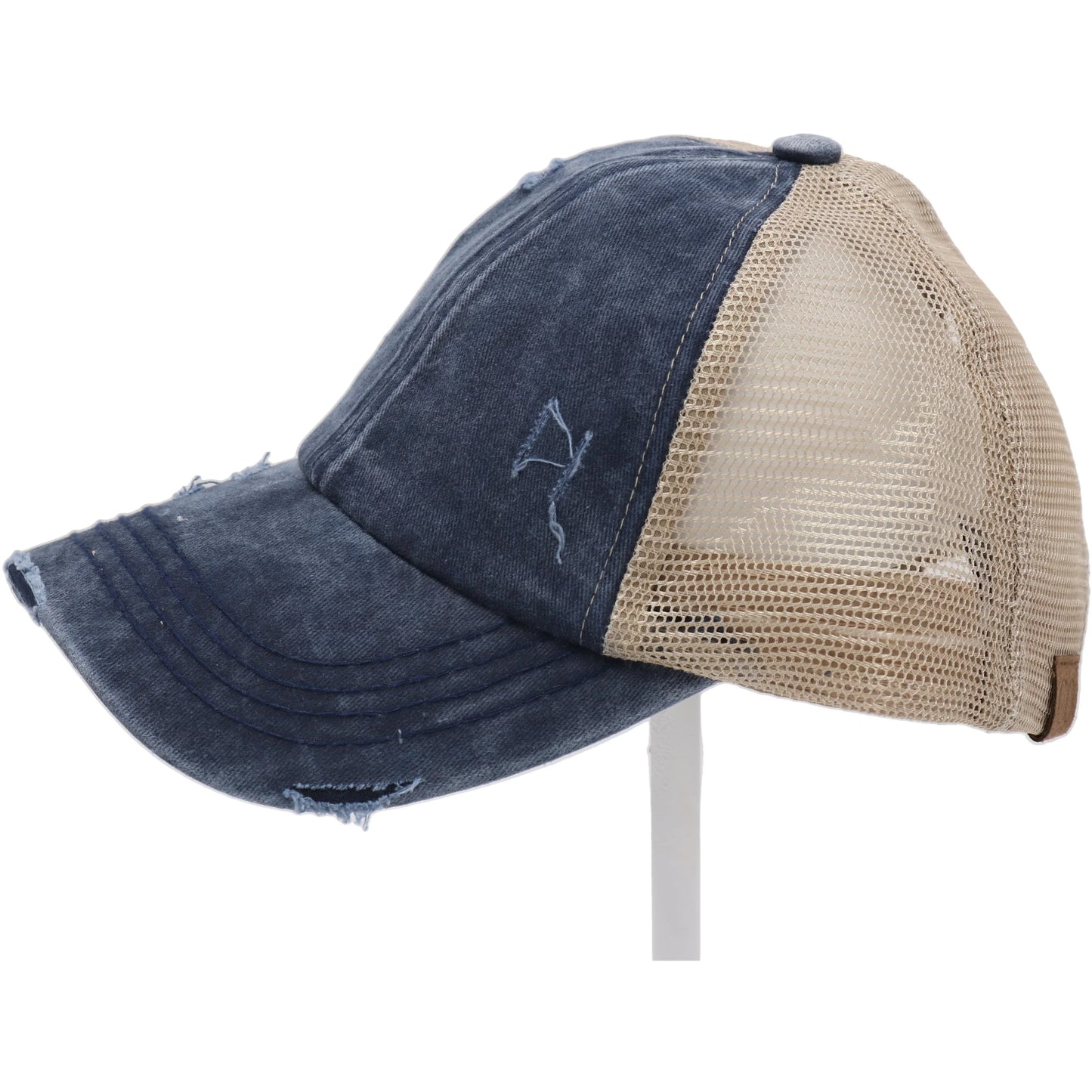 Washed Denim Criss Cross High Pony CC Ball Cap